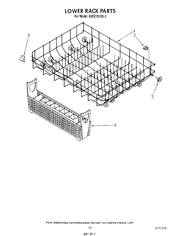 LOWER RACK Diagram and Parts List for KUDC210S3  KitchenAid Dishwasher