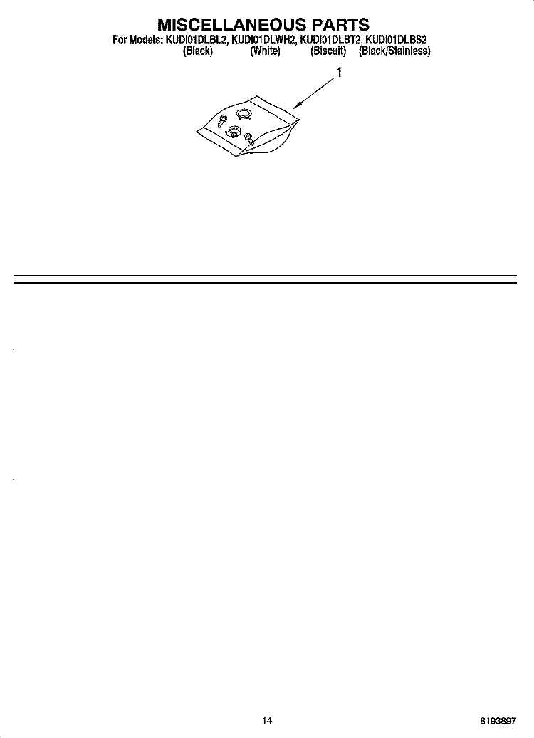 MISCELLANEOUS PARTS OPTIONAL PARTS (NOT INCLUDED) Diagram and Parts List for KUDI01DLBS2  KitchenAid Dishwasher