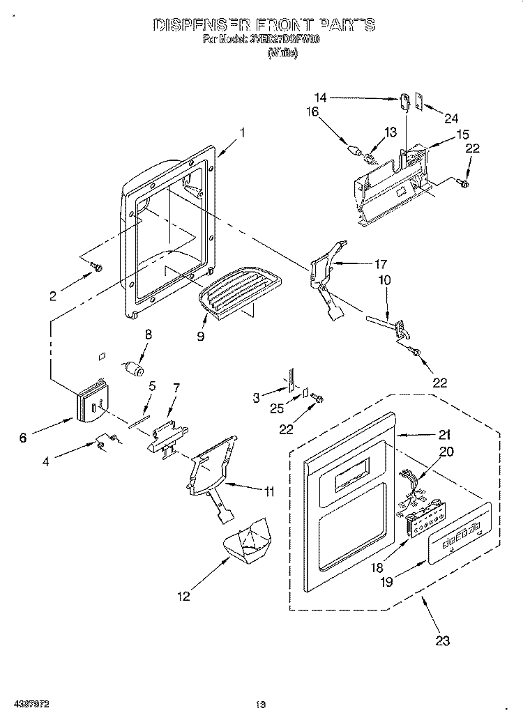 DISPENSER FRONT Diagram and Parts List for 3VED27DQFW00  Whirlpool Refrigerator