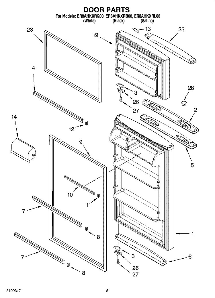 DOOR PARTS Diagram and Parts List for ER8AHKXRL00  Whirlpool Refrigerator