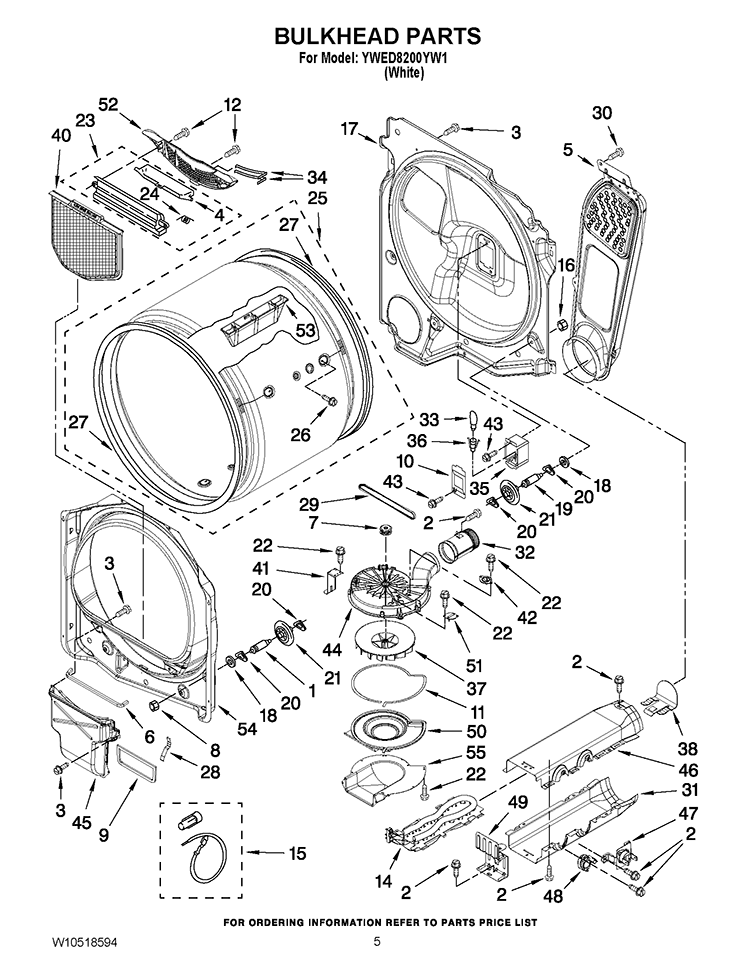BULKHEAD PARTS Diagram and Parts List for YWED8200YW1  Whirlpool Dryer