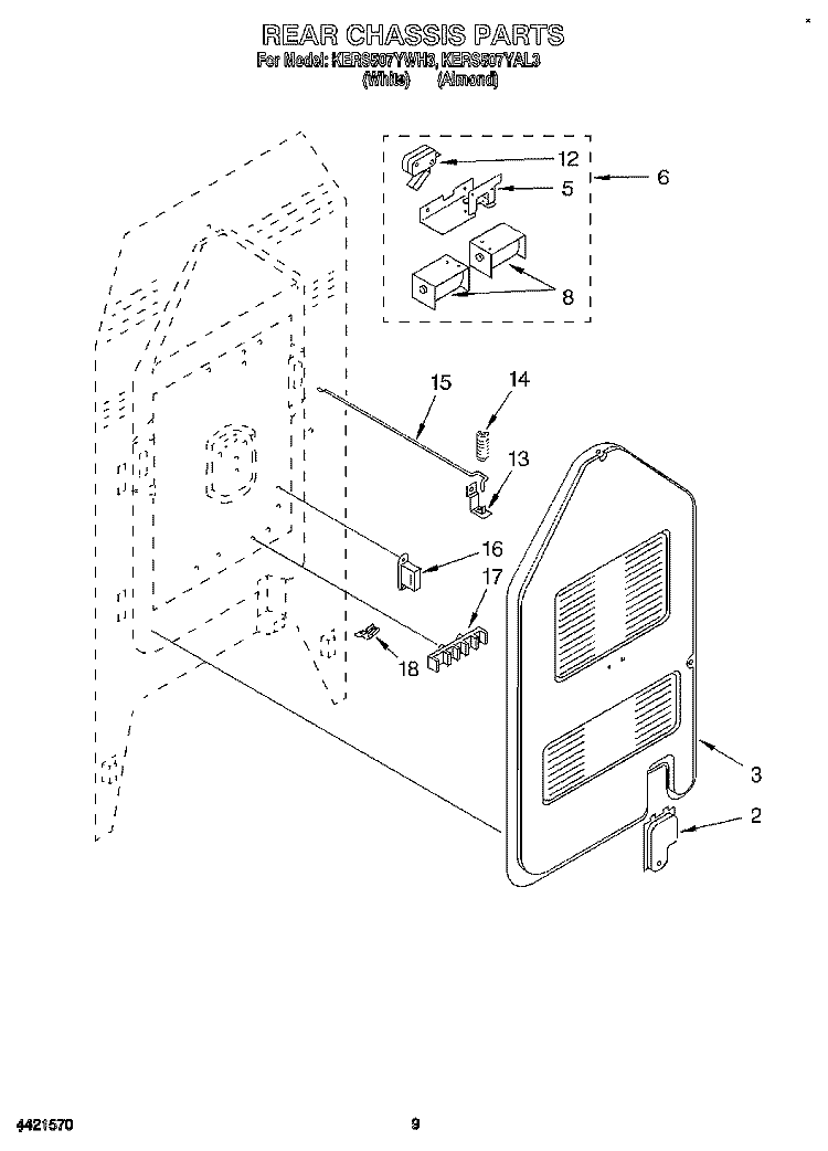 REAR CHASSIS, OPTIONAL Diagram and Parts List for KERS507YWH3  KitchenAid Range