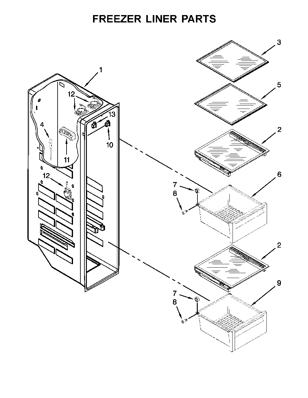 Freezer liner parts Diagram and Parts List for 10651762511  Kenmore Refrigerator