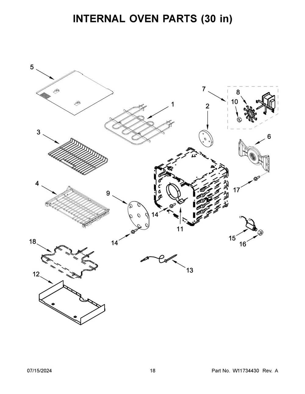 10 - Internal Oven Parts (30 In) Diagram and Parts List for KFDC558JIB03  Whirlpool Cooktop