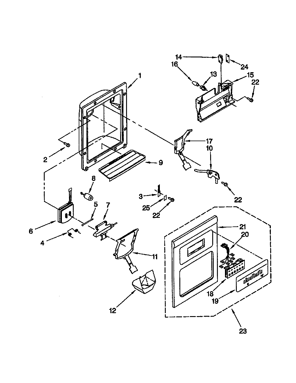 Dispenser front Diagram and Parts List for 10652242102  Kenmore Refrigerator
