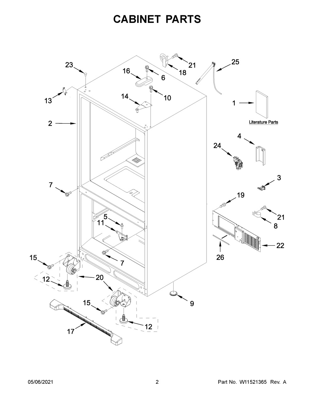 Cabinet Parts Diagram and Parts List for WRB322DMHV03  Whirlpool Refrigerator