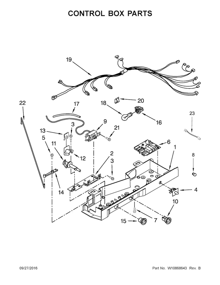 Control Box Parts Diagram and Parts List for 10650029213  Kenmore Refrigerator