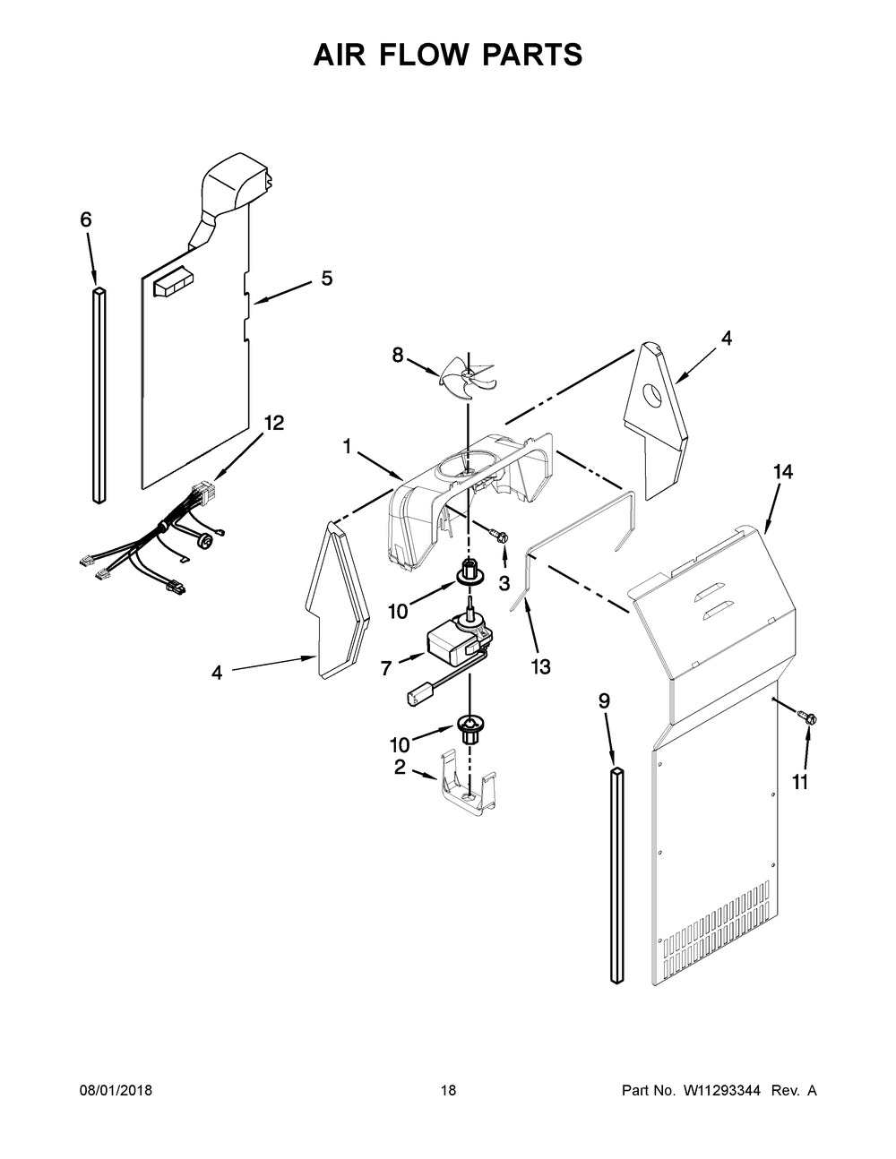 Air Flow Parts Diagram and Parts List for 5WRS25FDFG00  Whirlpool Refrigerator