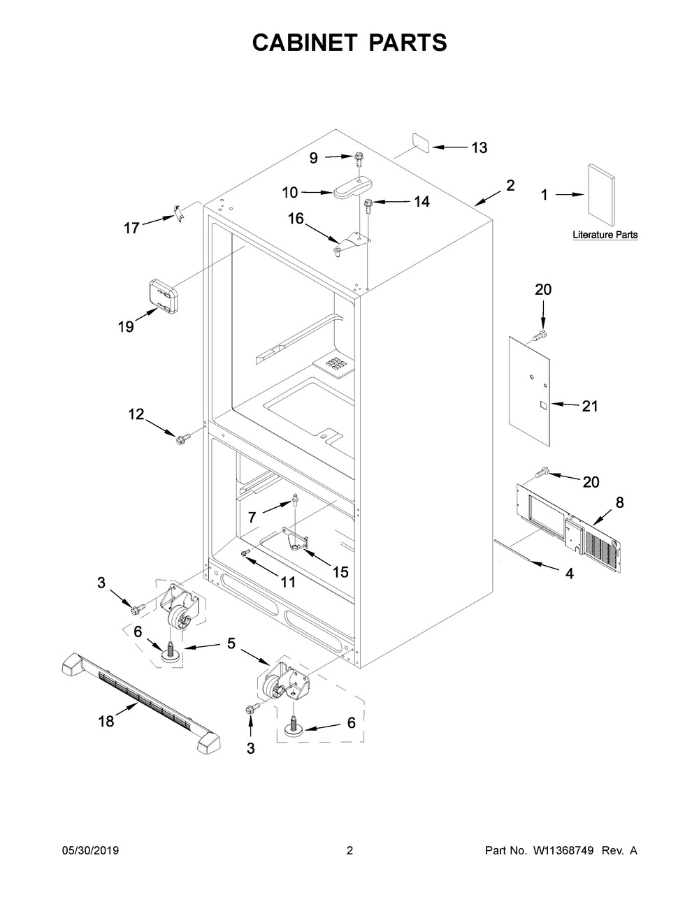Cabinet Parts Diagram and Parts List for KRBL102ESS01  Whirlpool Refrigerator