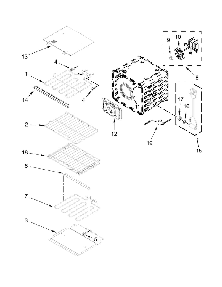 Internal Oven Parts Diagram and Parts List for KOSE500EWH01  KitchenAid Wall Oven