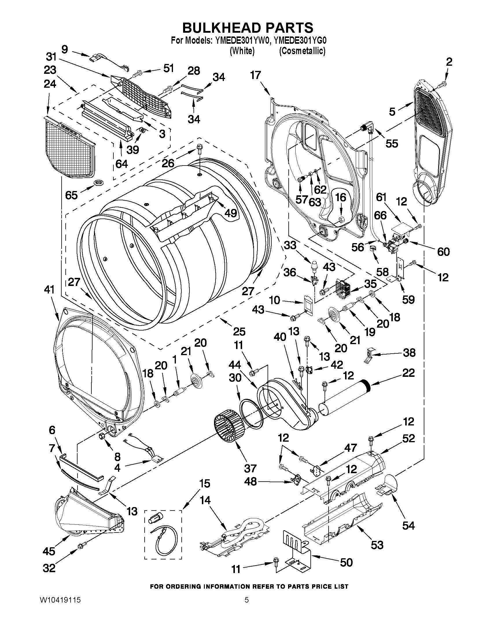 03 - BULKHEAD PARTS Diagram and Parts List for YMEDE301YW0  Whirlpool Dryer