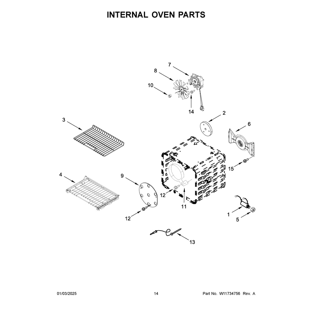 Internal Oven Parts Diagram and Parts List for KFGC500JAV07  KitchenAid Range
