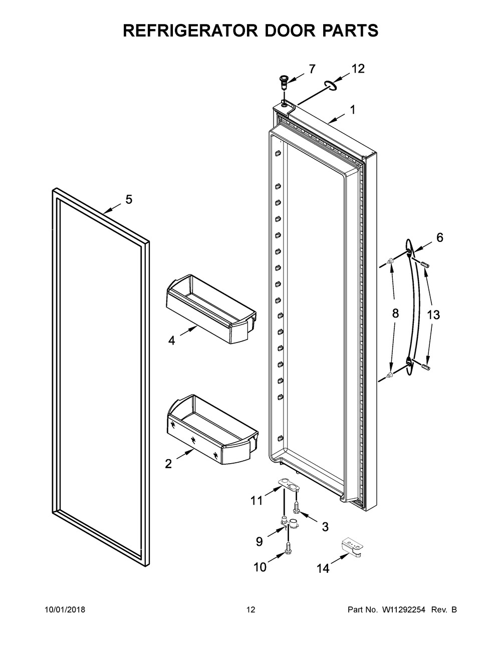 Refrigerator Door Parts Diagram and Parts List for WRS571CIHW01  Whirlpool Refrigerator