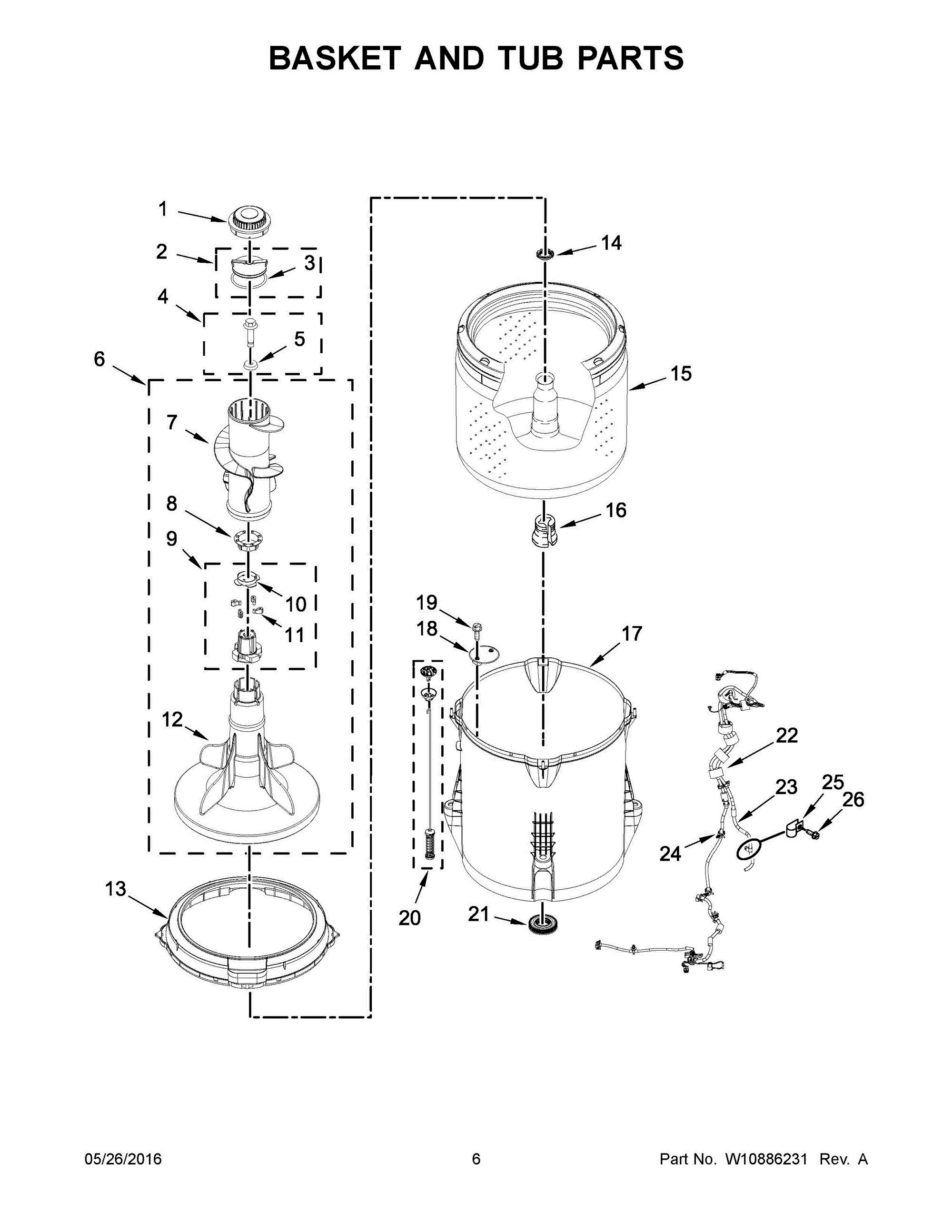 04 - BASKET AND TUB PARTS Diagram and Parts List for RTW4516FW0  Whirlpool Washer