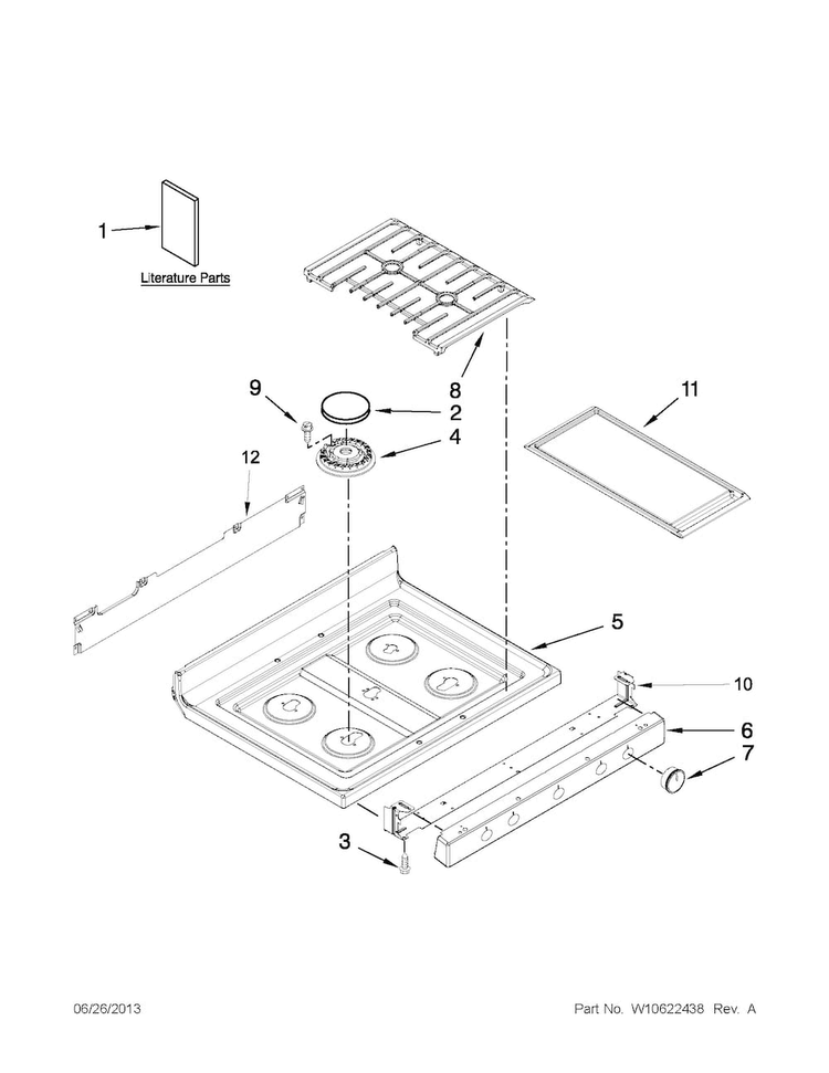 Cooktop Parts Diagram and Parts List for WFG720H0AS1  Whirlpool Range