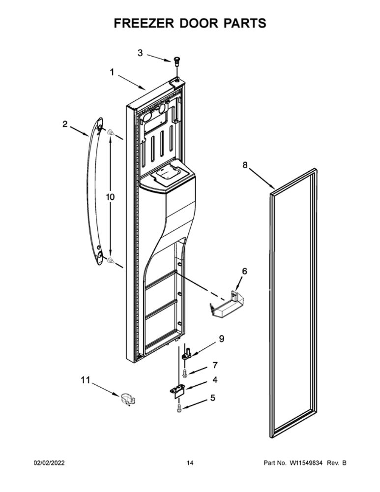 Freezer Door Parts 1 Diagram and Parts List for WRS555SIHV06  Whirlpool Refrigerator