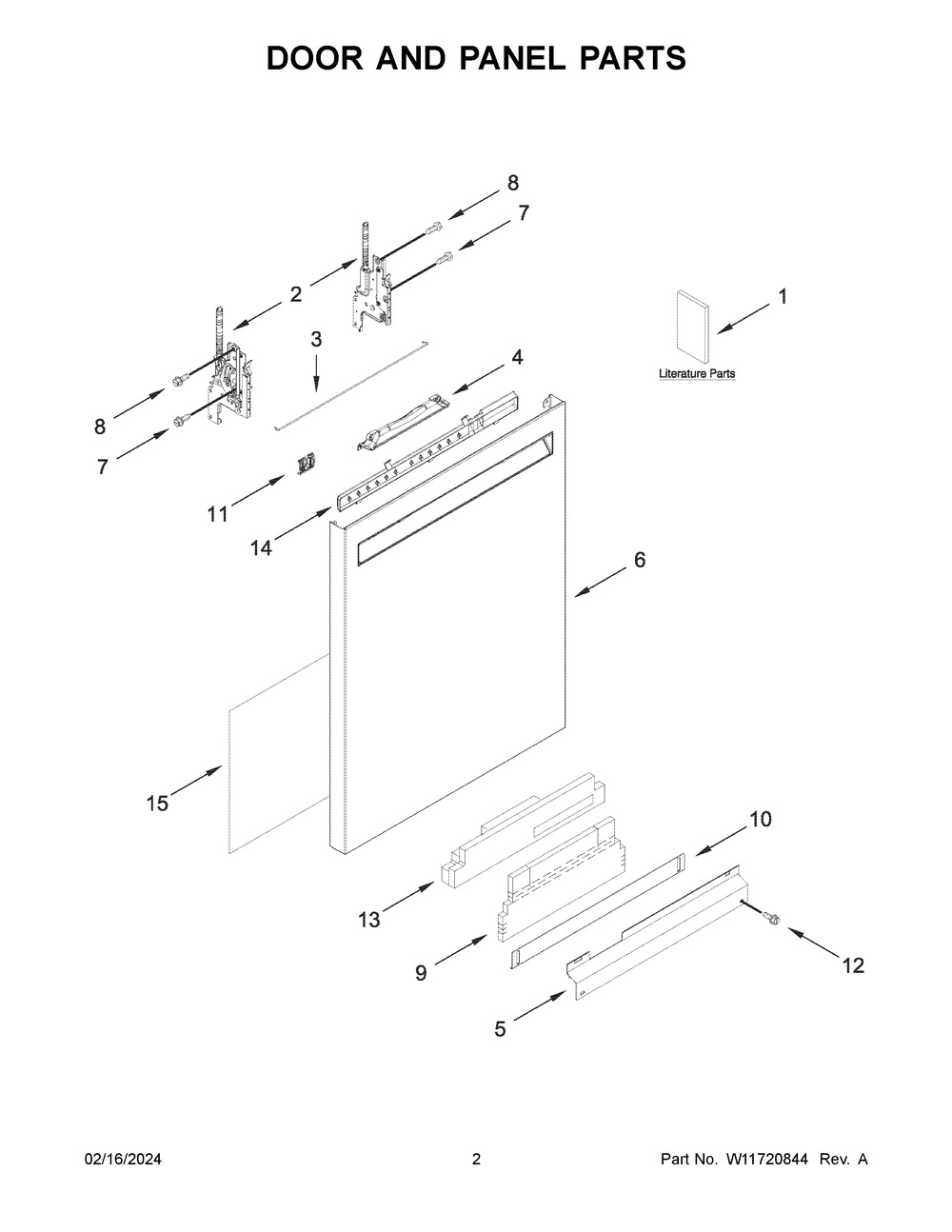 Door And Panel Parts Diagram and Parts List for KDFE204KWH3  KitchenAid Dishwasher