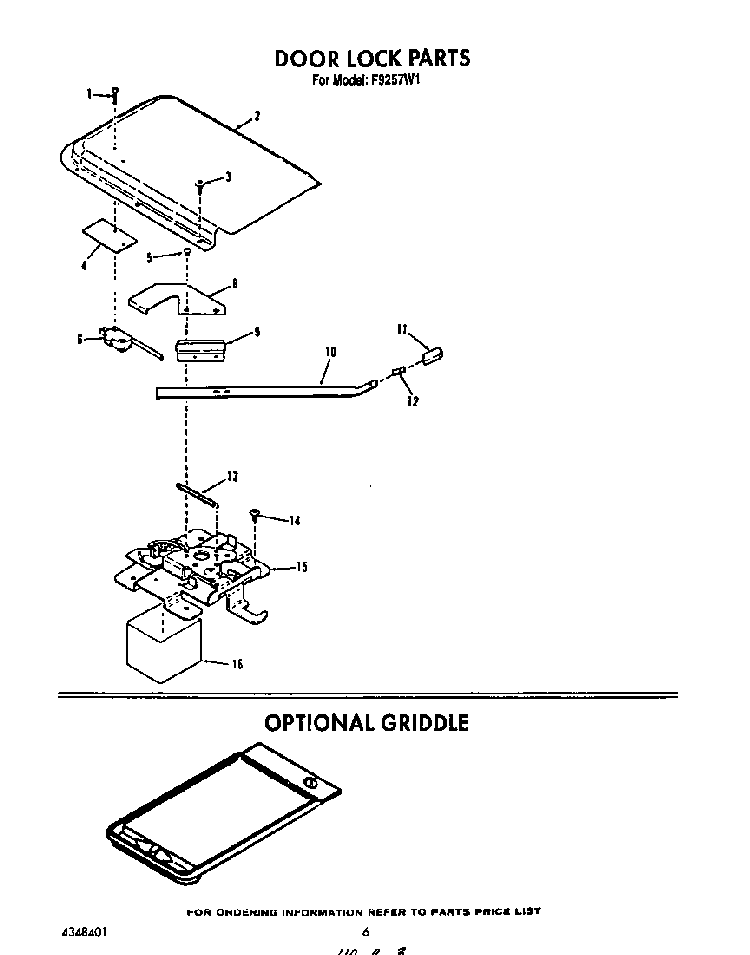 Door Lock Diagram and Parts List for F9257*1  Roper Range