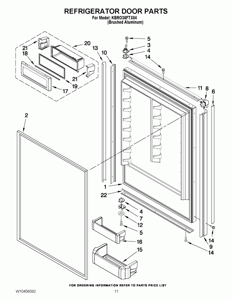 REFRIGERATOR DOOR PARTS Diagram and Parts List for KBRO36FTX04  KitchenAid Refrigerator