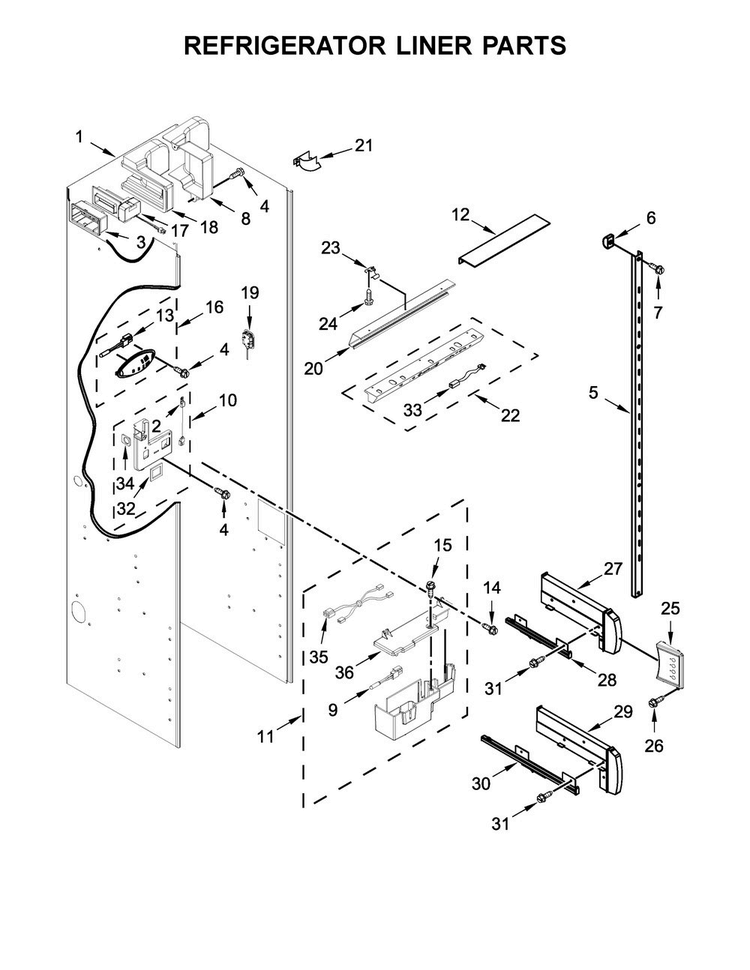 Refrigerator Liner Parts Diagram and Parts List for KBSN602EBS00  KitchenAid Refrigerator