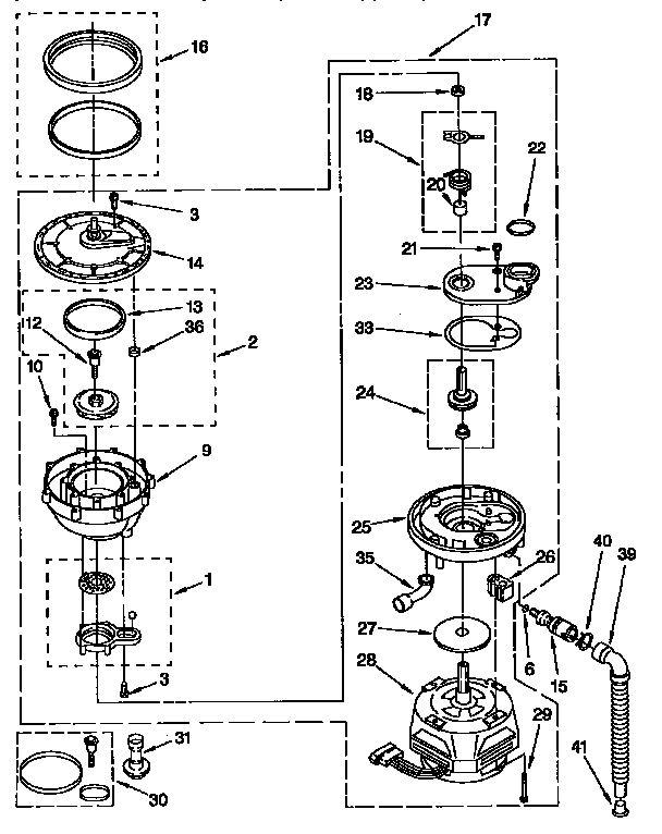 Pump And Motor Parts Diagram and Parts List for KUDI23BWH0  KitchenAid Dishwasher