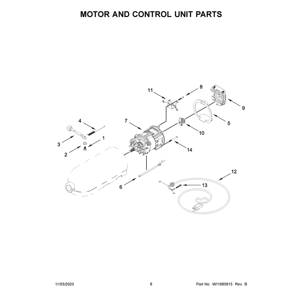Motor And Control Unit Parts Diagram and Parts List for 5KSM175PSBBK5  KitchenAid Mixer
