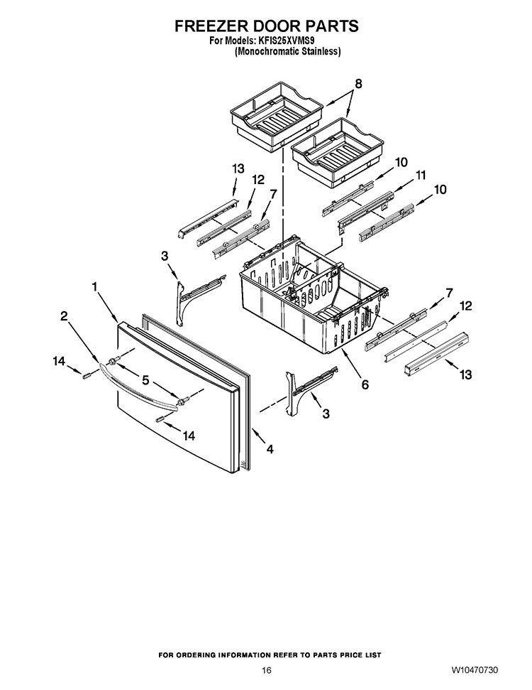 FREEZER DOOR PARTS Diagram and Parts List for KFIS25XVMS9  KitchenAid Refrigerator