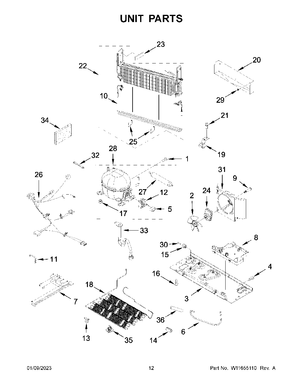 Unit Parts Diagram and Parts List for KRFC300ESS09  KitchenAid Refrigerator