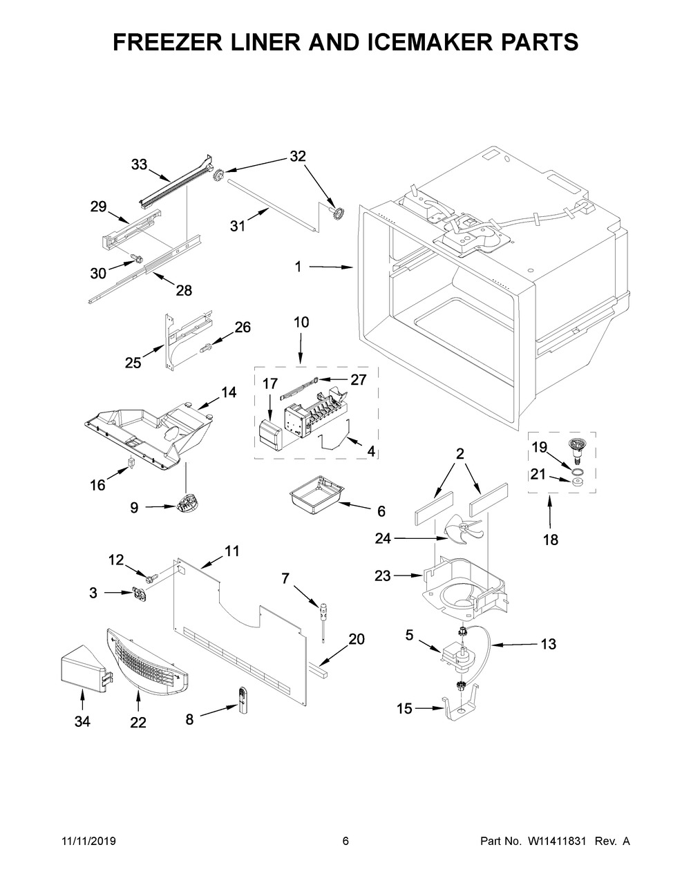 Freezer Liner And Icemaker Parts Diagram and Parts List for WRF535SMHZ03  Whirlpool Refrigerator