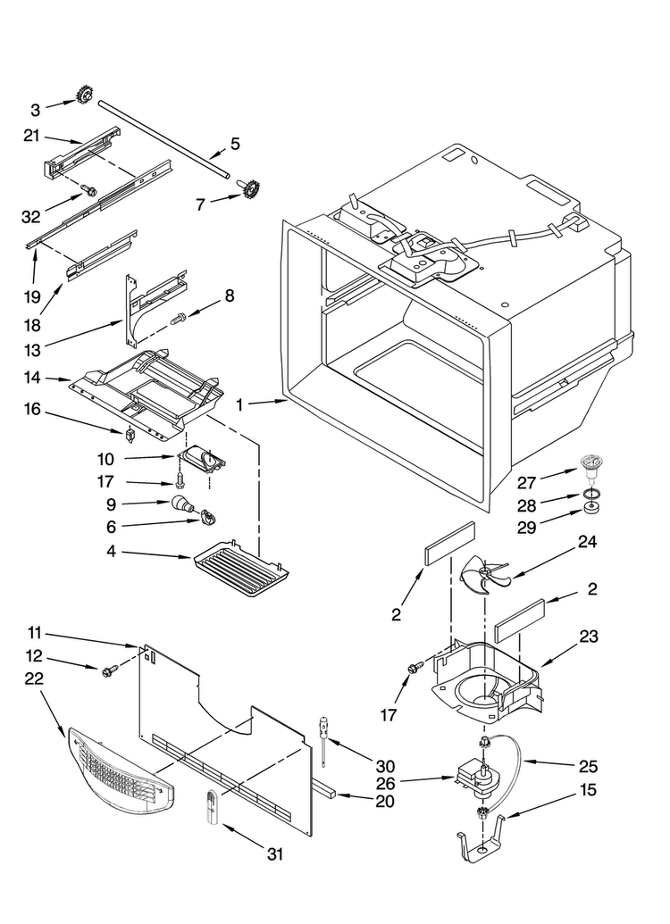 Freezer Liner Parts Diagram and Parts List for KBRS20ETBL11  KitchenAid Refrigerator