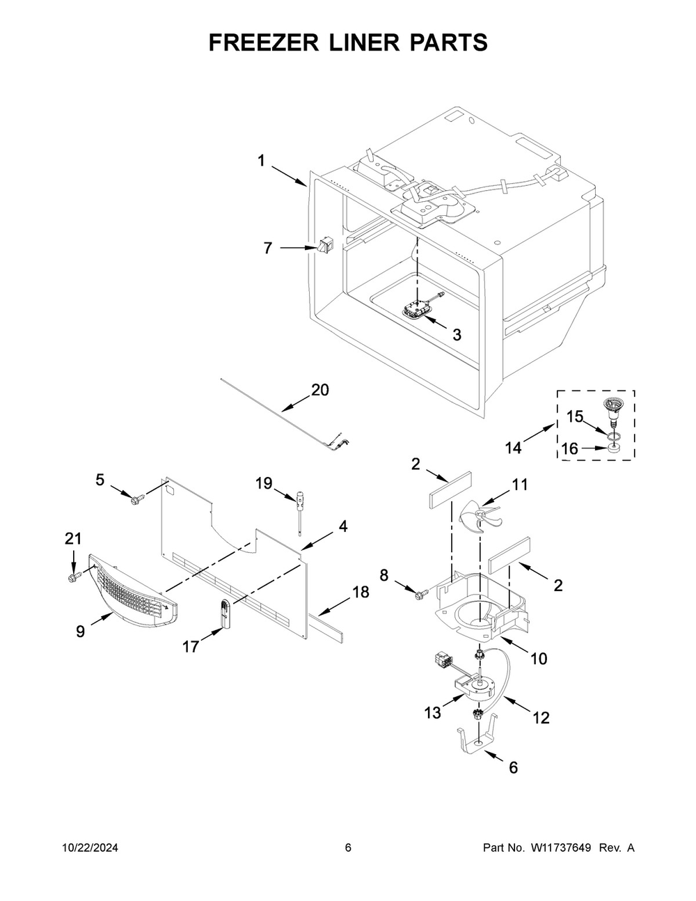 04 - Freezer Liner Parts Diagram and Parts List for WRF767SDHV05  Whirlpool Refrigerator
