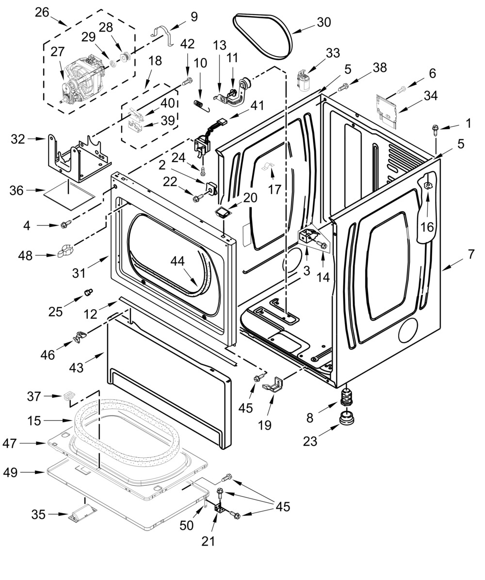 Cabinet Parts Diagram and Parts List for MDE20PDUGW0  Whirlpool Dryer