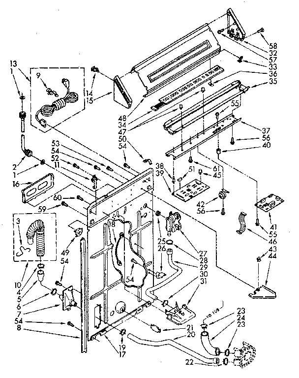 Controls And Rear Panel Diagram and Parts List for LA9800XSN1  Whirlpool Washer
