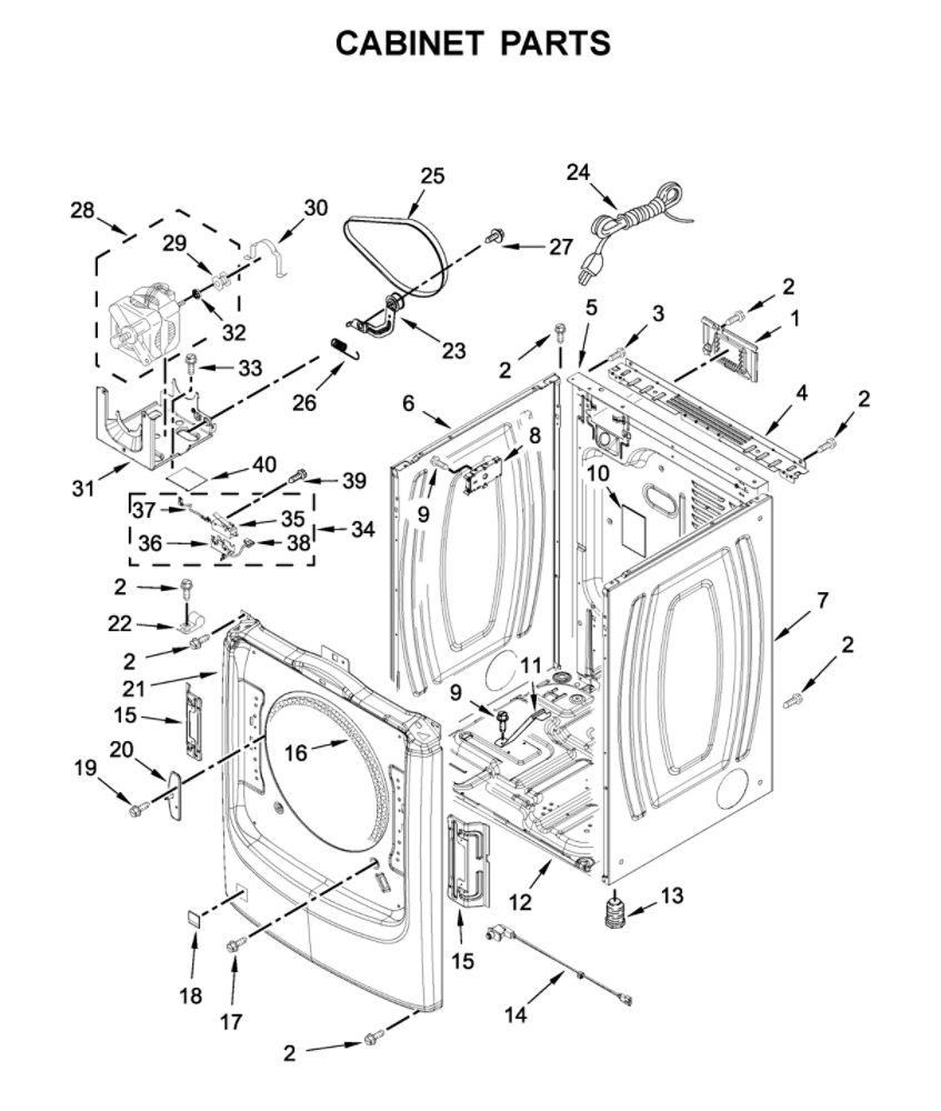 Cabinet Parts Diagram and Parts List for WGD560LHW2  Whirlpool Dryer