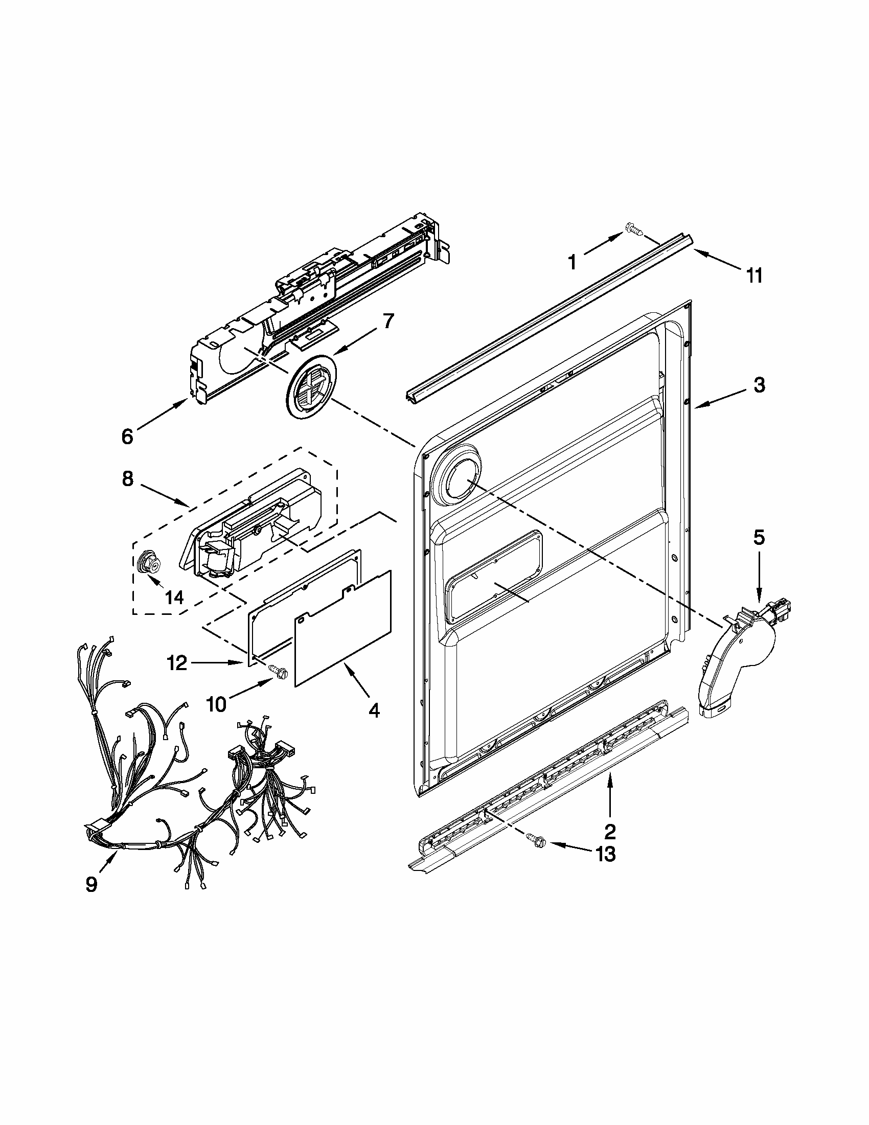 Inner Door Parts Diagram and Parts List for 66513292K116  Kenmore Dishwasher