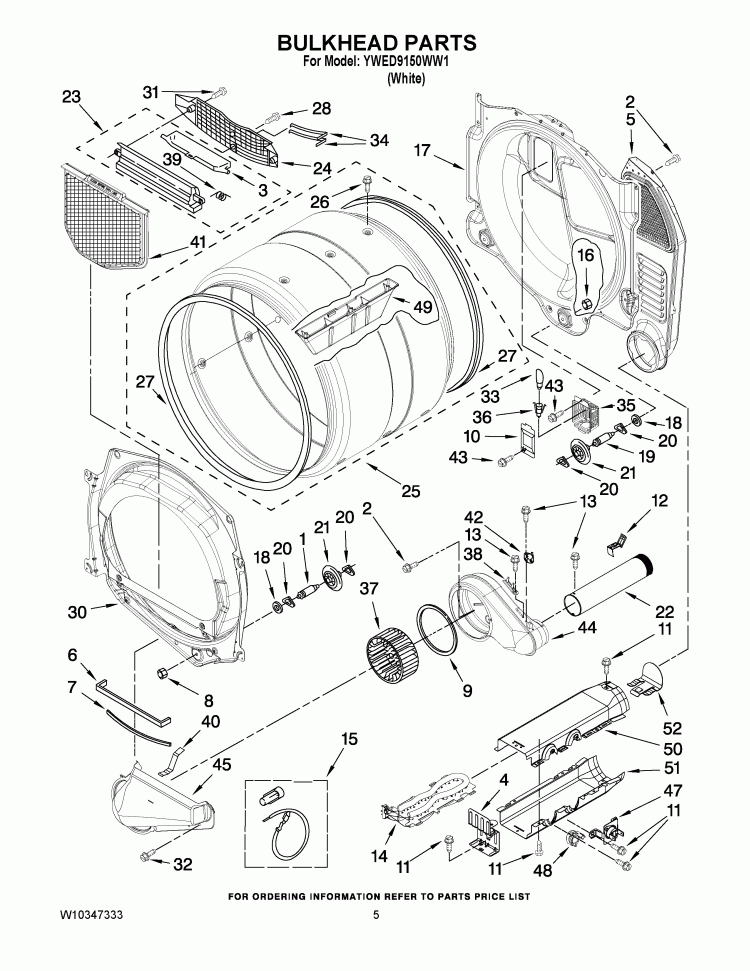 BULKHEAD PARTS Diagram and Parts List for YWED9150WW1  Whirlpool Dryer