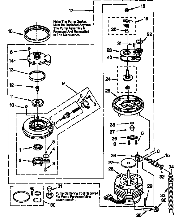Pump And Motor Diagram and Parts List for DU940QWDG6  Whirlpool Dishwasher