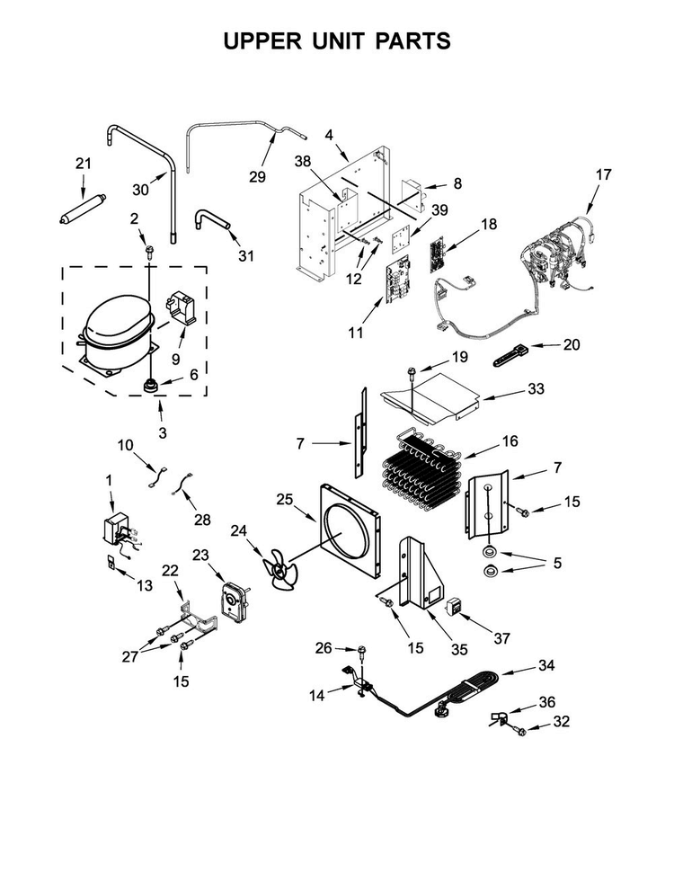 Upper Unit Parts Diagram and Parts List for KBSN602EPA01  KitchenAid Refrigerator