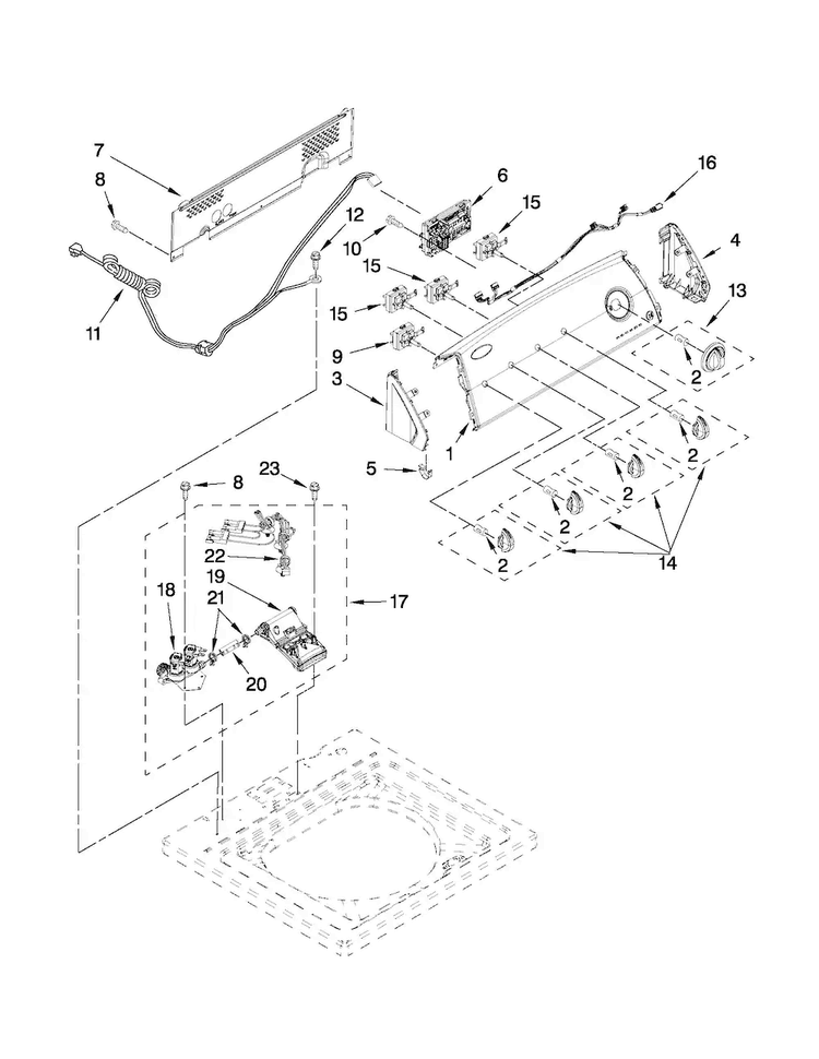 Console And Water Inlet Parts Diagram and Parts List for 11021302012  Kenmore Washer