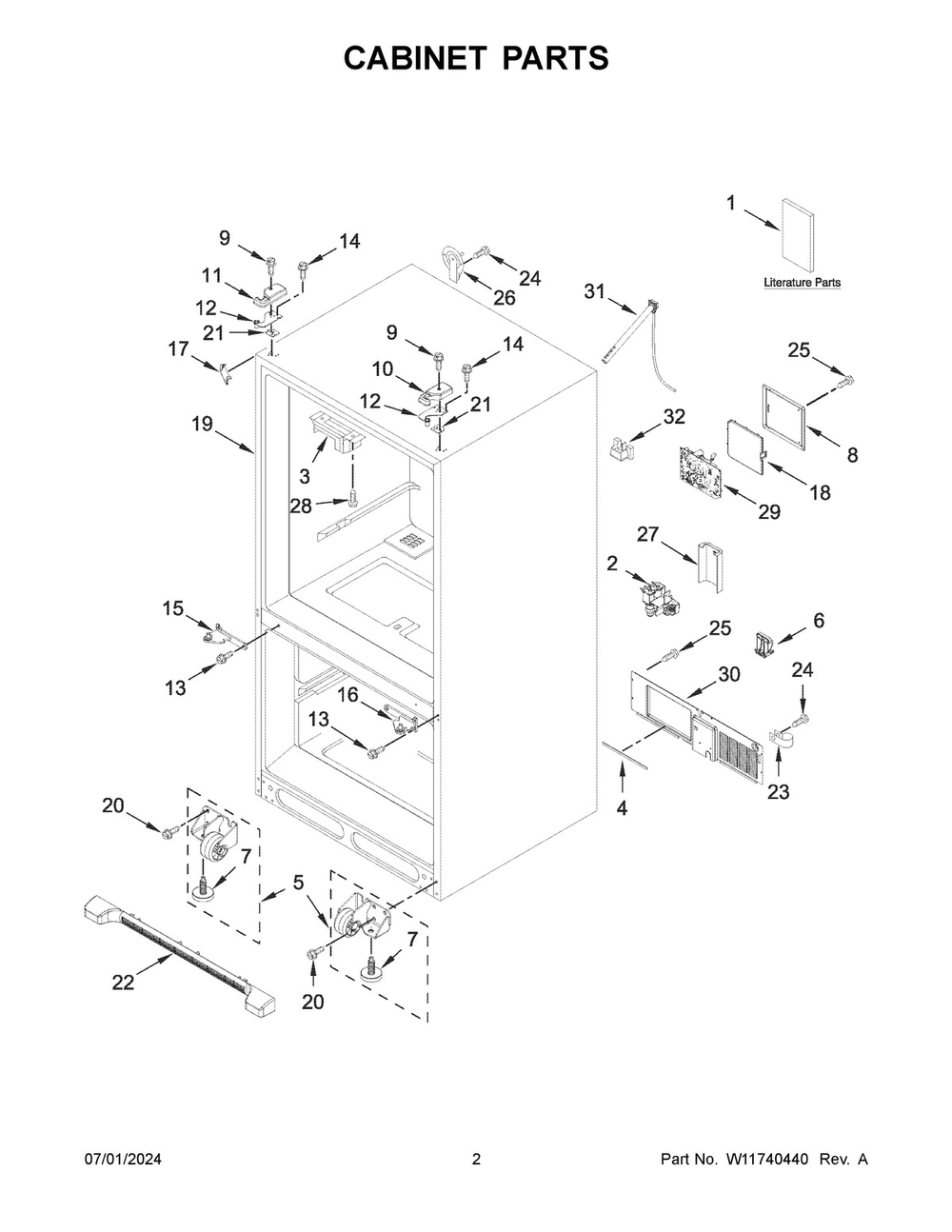 02 - Cabinet Parts Diagram and Parts List for WRF540CWHW10  Whirlpool Refrigerator