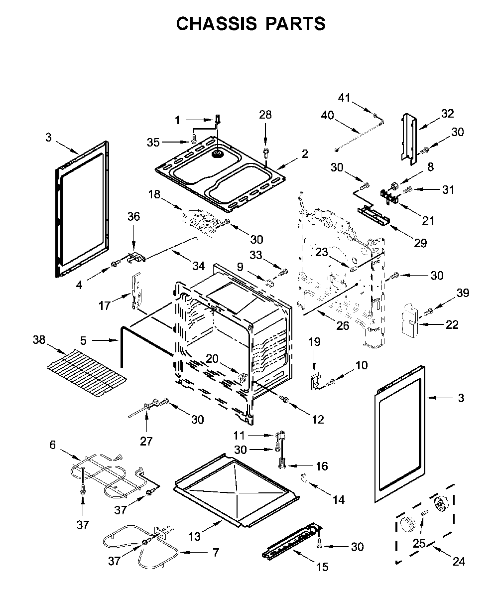 Chassis parts Diagram and Parts List for YWFC315S0JS0  Whirlpool Range