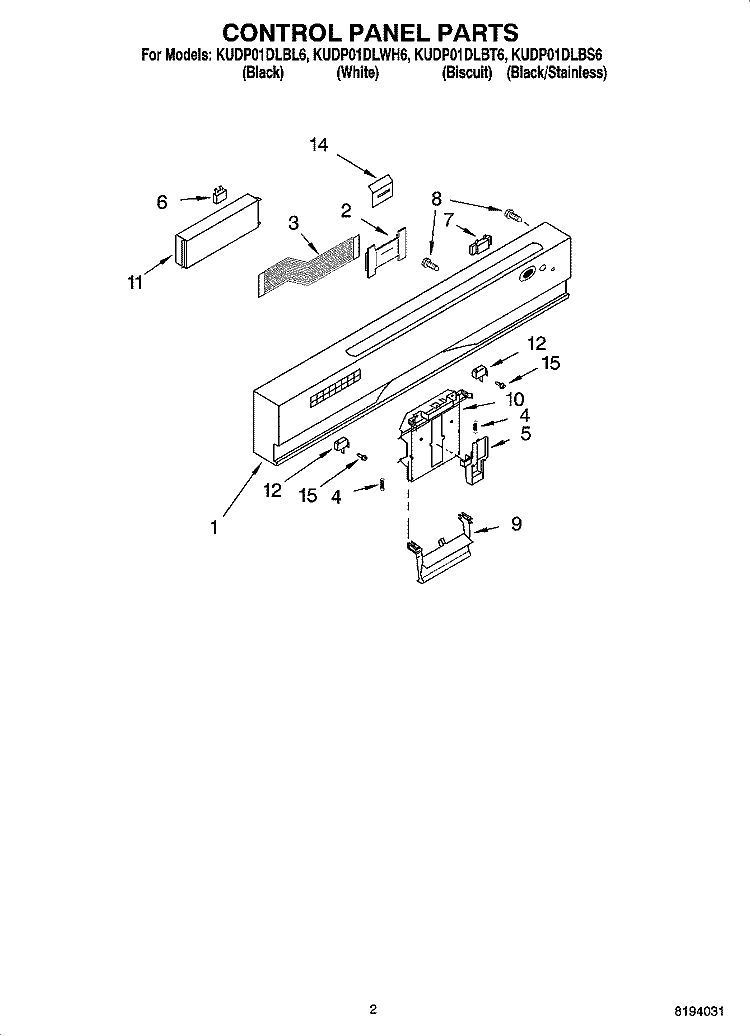 CONTROL PANEL PARTS Diagram and Parts List for KUDP01DLBL6  KitchenAid Dishwasher
