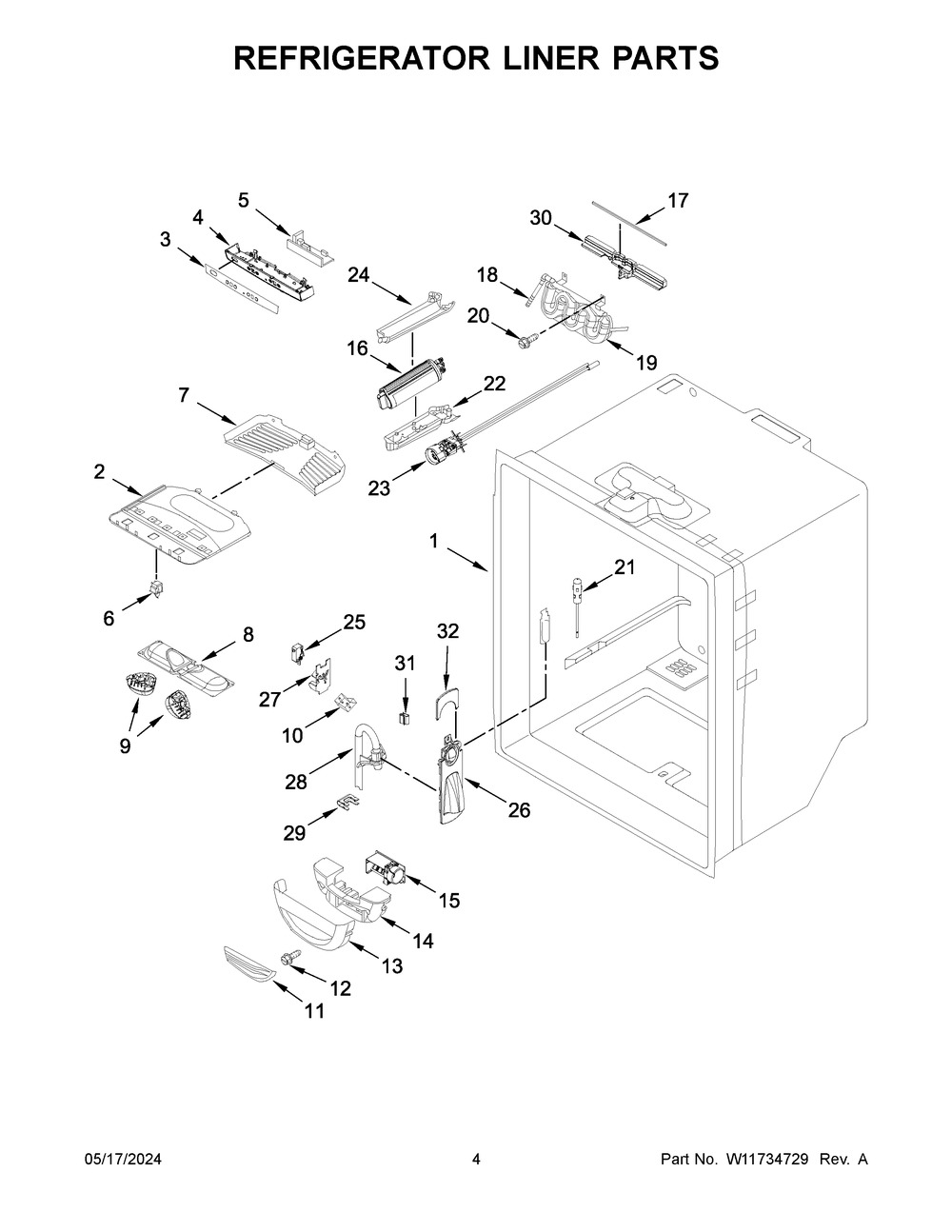 Refrigerator Liner Parts Diagram and Parts List for WRF535SWHW10  Whirlpool Refrigerator