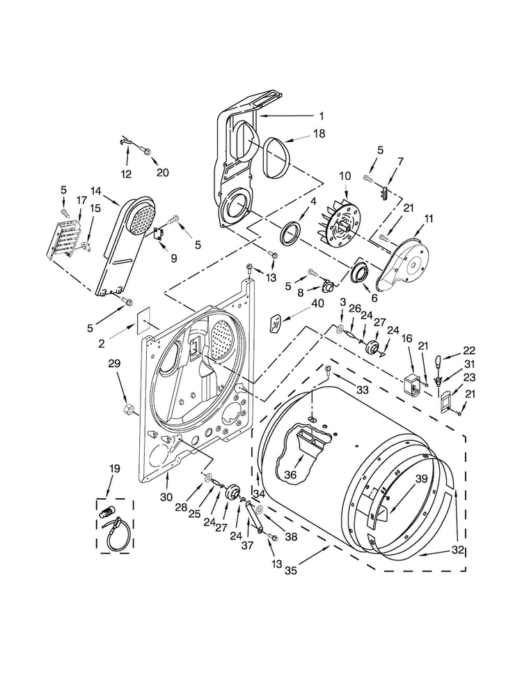 Bulkhead Parts Diagram and Parts List for 110C61492310  Kenmore Dryer