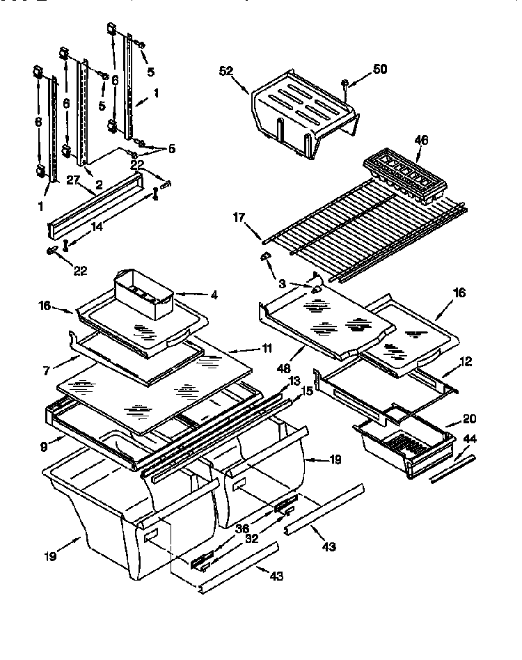 Shelf Diagram and Parts List for GT22DKMXGN00  Whirlpool Refrigerator