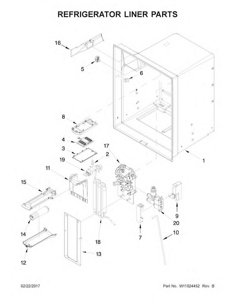 Refrigerator Liner Parts Diagram and Parts List for WRX735SDBM03  Whirlpool Refrigerator