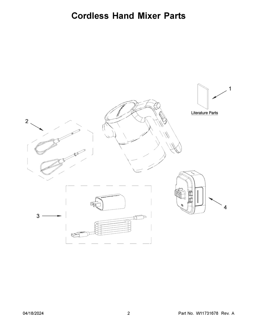 Cordless Hand Mixer Parts Diagram and Parts List for 5KHMR762BM0  KitchenAid Mixer