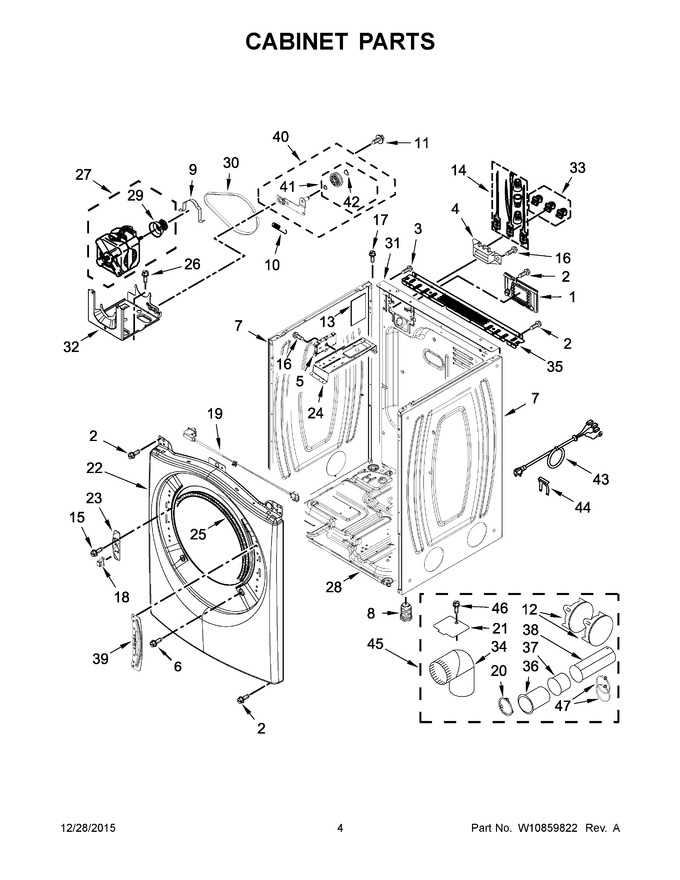 Cabinet Parts Diagram and Parts List for YWED95HEDW1  Whirlpool Dryer