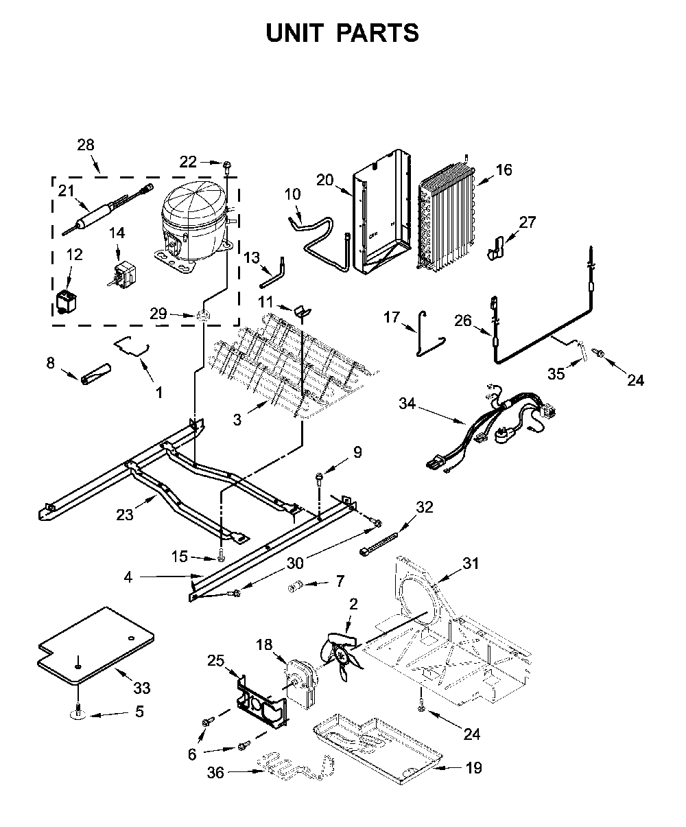 Unit parts Diagram and Parts List for 10650045713  Kenmore Refrigerator