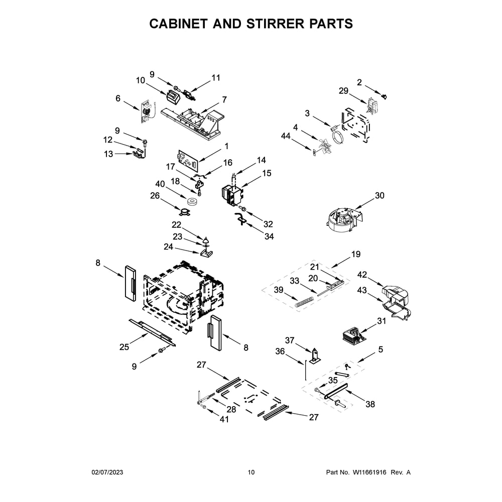 Cabinet And Stirrer Diagram and Parts List for KOCE500EBS22  KitchenAid Microwave Oven Combo